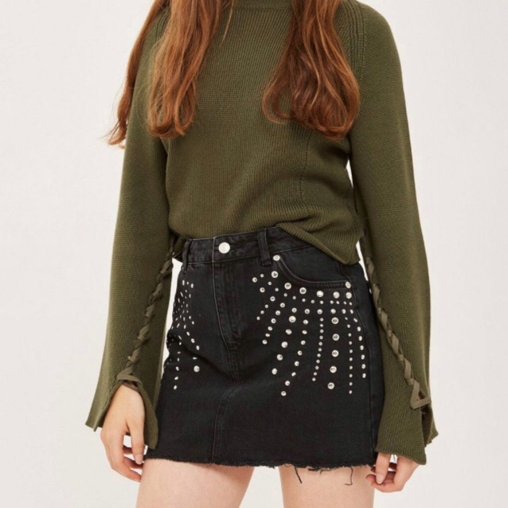 NEW Topshop Moto Black Denim Skirt Size 8